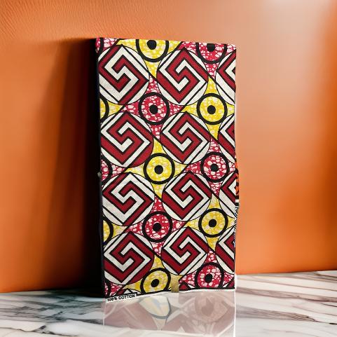 Authentic Red/Yellow Geometric Print African Fabric (6 yards) - MAGOS