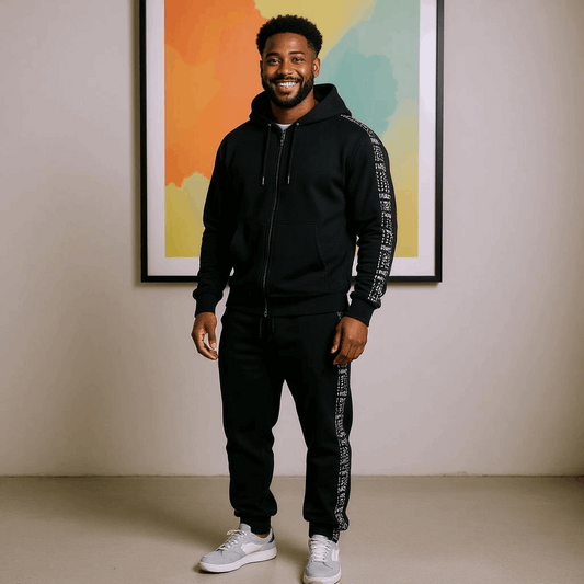 Black African Mud Print Jogger Track Suit (XL)