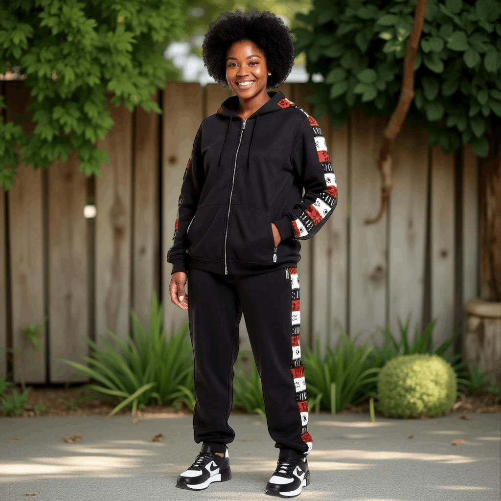 Black African Print Jogger Track Suit (Medium)