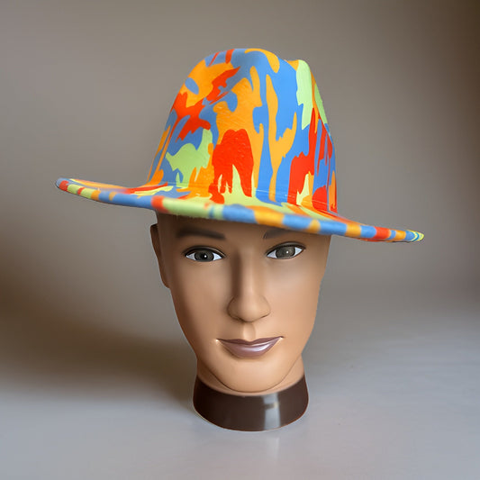 Bold Camo Tie Dye Wide Brim Felt Fedora Panama Hat - Premium Other Accessories from MAGOS - Just $24! Shop this and more Other Accessories now 