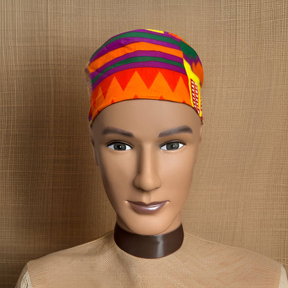 Bold Orange/Red Colorful Kente Print African Kufi Hat with Matching Mask - Premium African Accessories from MAGOS - Just $17.50! Shop this and more African Accessories now 