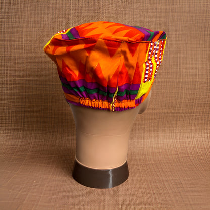 Bold Orange/Red Colorful Kente Print African Kufi Hat with Matching Mask - Premium African Accessories from MAGOS - Just $17.50! Shop this and more African Accessories now 