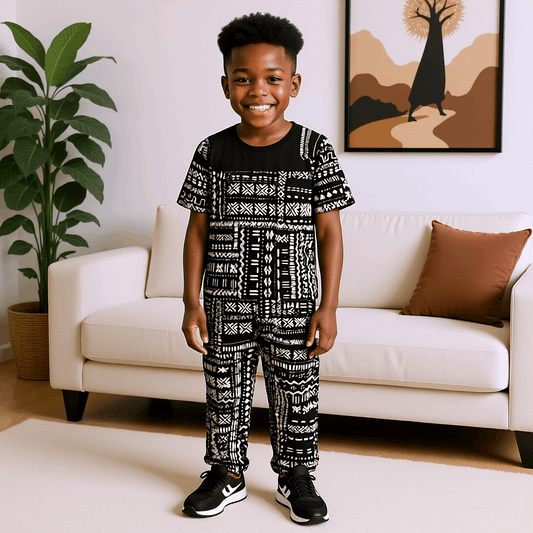 Boy's African Print Black/White Set