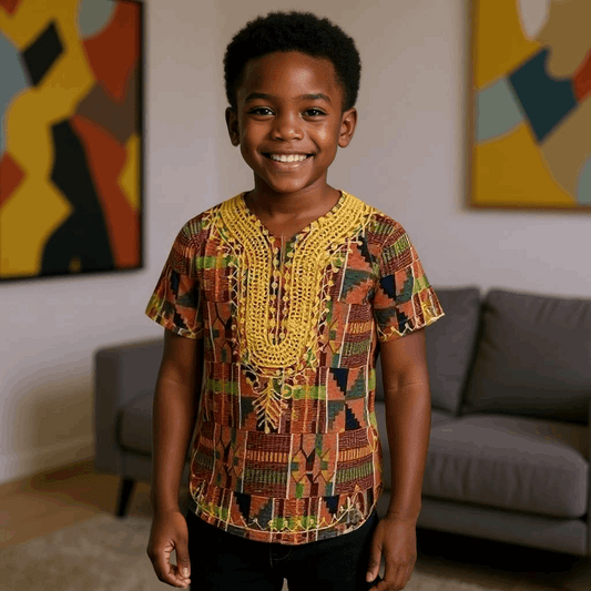 Boy's Kente Embroidered Dashiki Shirt
