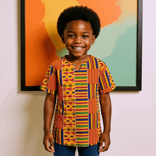 Boy's Yellow Kente Embroidered Dashiki Shirt