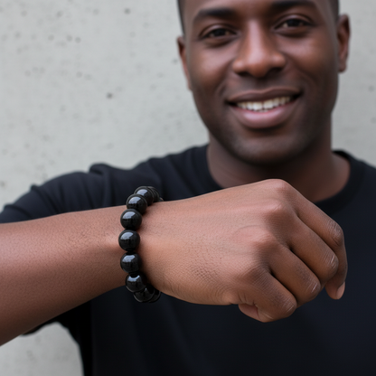 Midnight Matte Black Beaded Stretch Bracelet