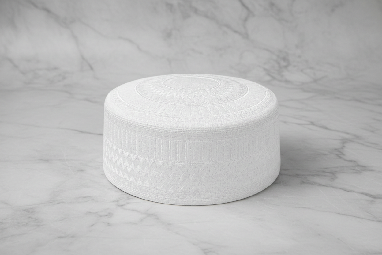 Men’s Classic White Embroidered Kufi Hat