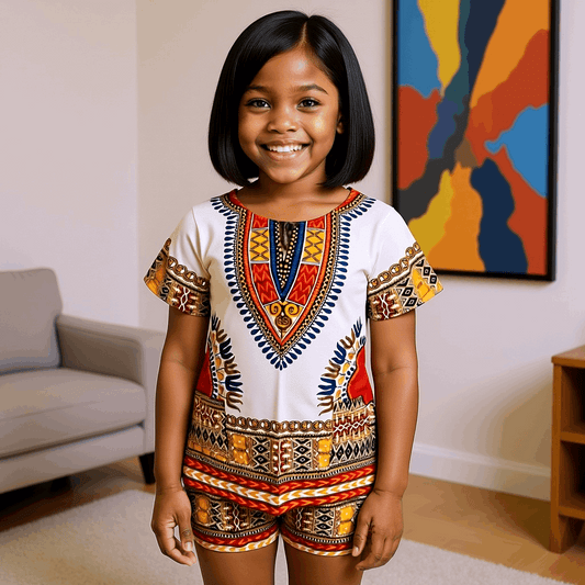 Children's African Dashiki Short Set (Cream)