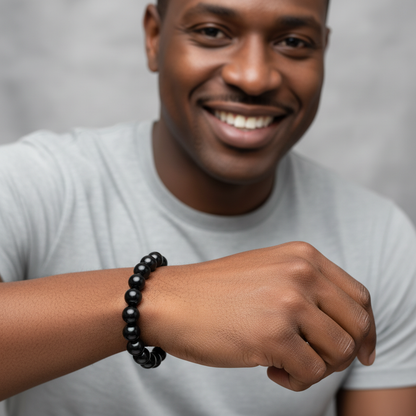 Midnight Matte Black Beaded Stretch Bracelet