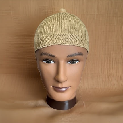 Elastic Knitted Solid Khaki Kufi - Premium African Accessories from MAGOS - Just $10! Shop this and more African Accessories now 