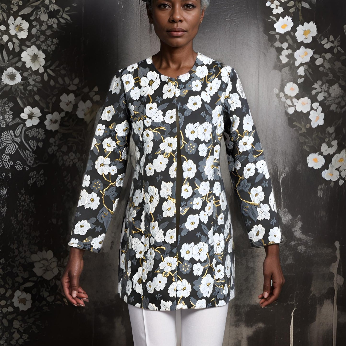 Floral Jacquard Duster Jacket - MAGOS