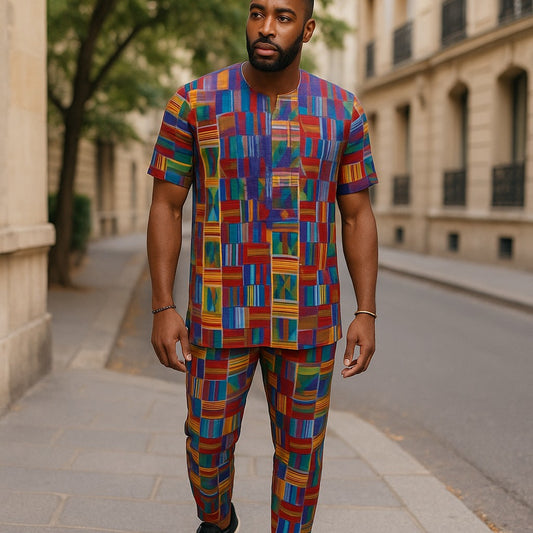 Men's Kente Embroidered Pant Set (M)