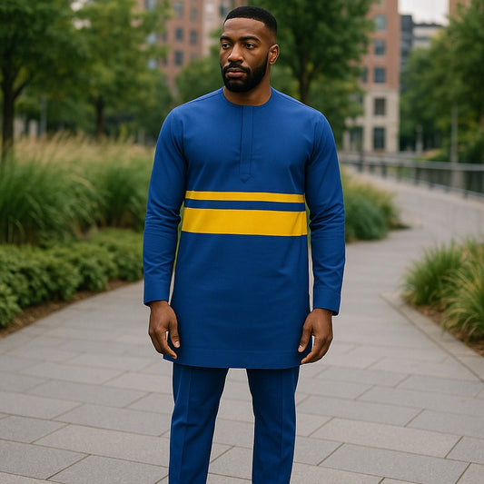 Men's Blue African Style Pants Set