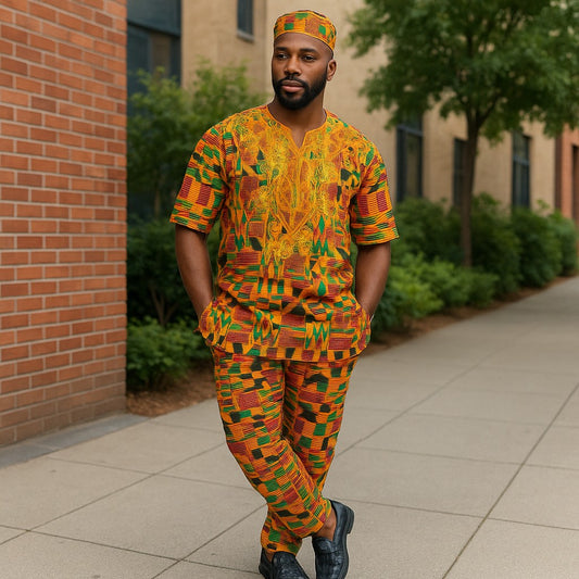 Men's Kente Embroidered Pant Set (2XL)