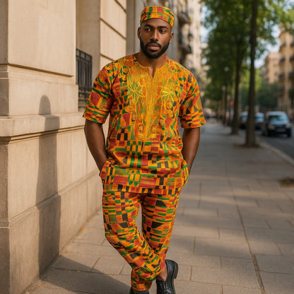 Men's Kente Embroidered Pant Set (2XL)