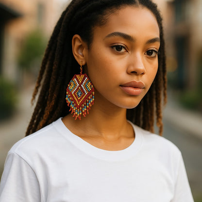 Multicolor Beaded Long Drop Tassel Hook Earrings