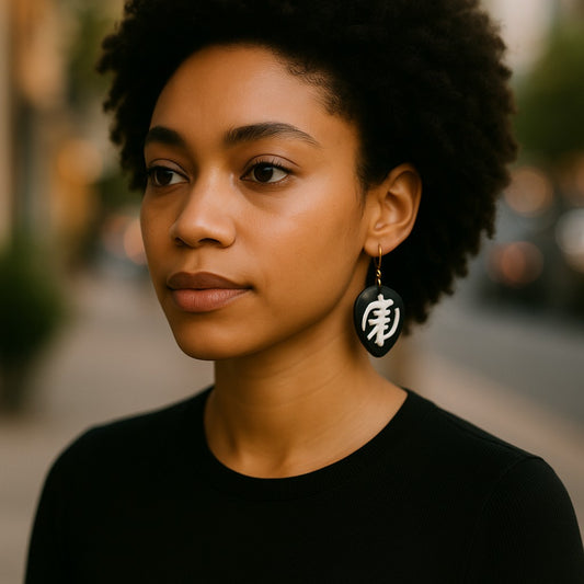 African Symbol Bone Black & White Earrings