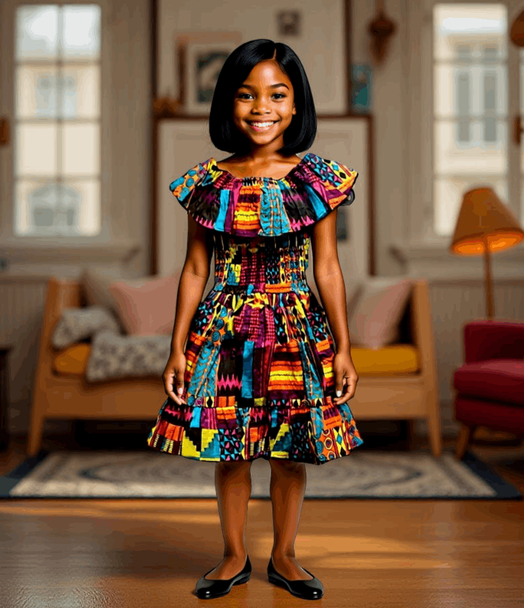 Girls African Multi-Color Kente Print Smoked Dress