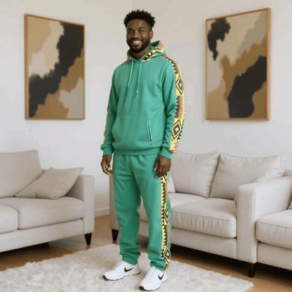 Green African Kente Print Jogger Track Suit