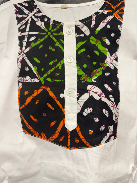 Kids White Dashiki Shirt with bold, earthy accents
