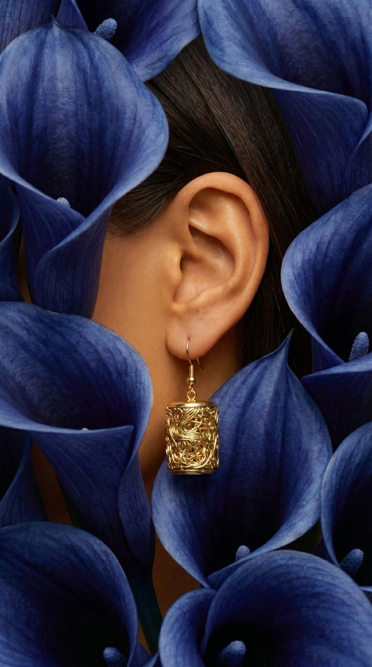Gold-Tone Textured Cylinder Drop Earrings