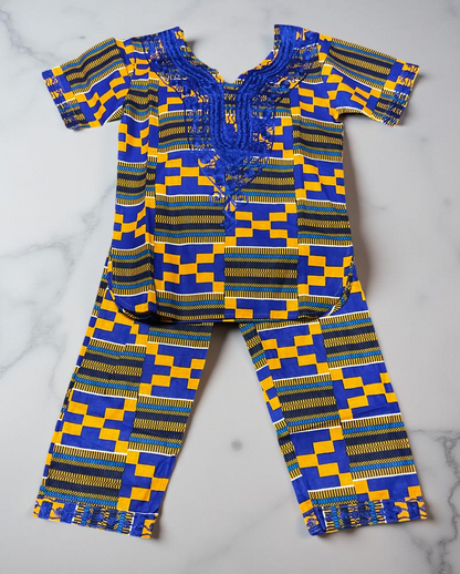 Boys African Print Embroidered Dashiki Pants Set (4T)