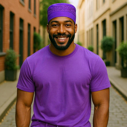 Men's Solid Color Embroidered Kufi Hat