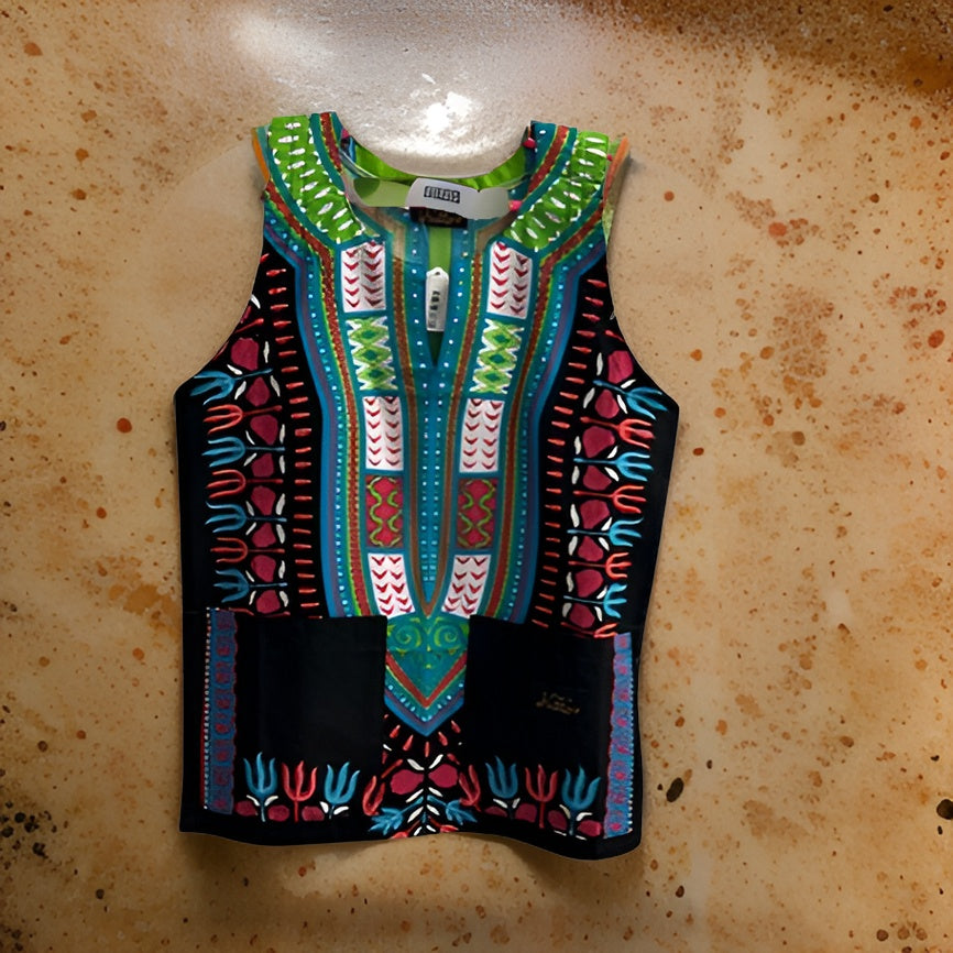 Kids Traditional Sleeveless Black-Lime-Pink Dashiki Top - Premium African Apparel from MAGOS - Just $8! Shop this and more African Apparel now 