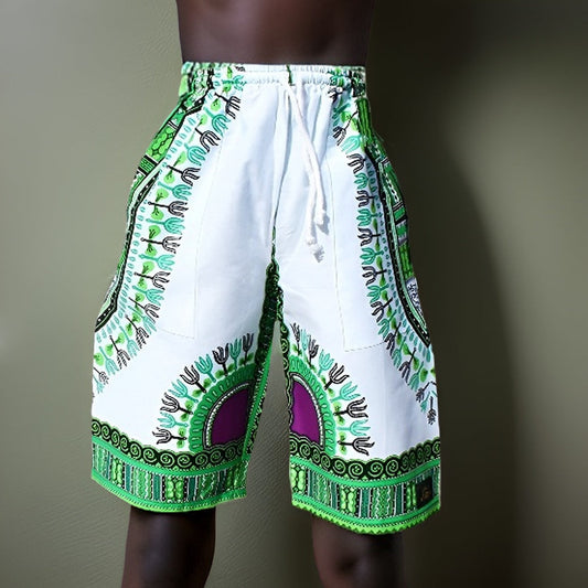 Kids White-Green Dashiki Shorts - Premium African Apparel from MAGOS - Just $8! Shop this and more African Apparel now 