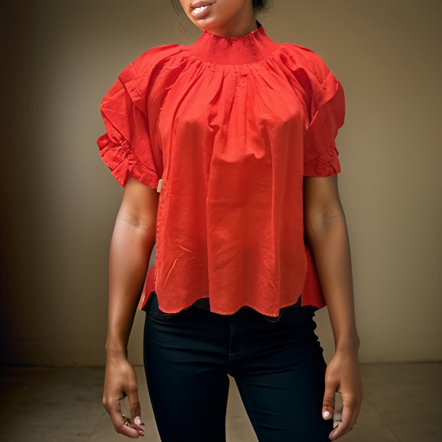 Ladies Off The Shoulder Top Ruffled Sleeve Blouse - Premium African Apparel from MAGOS - Just $18! Shop this and more African Apparel now 