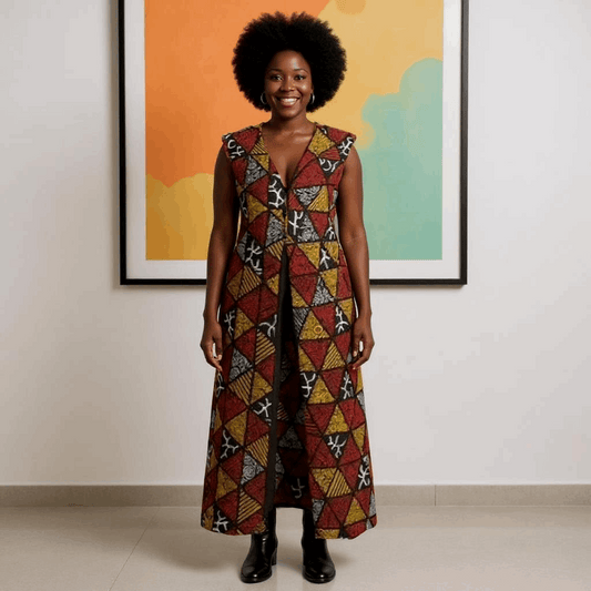 Long Sleeveless African Print Vest