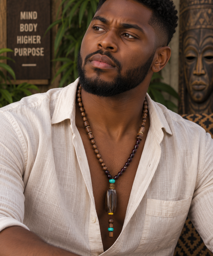 Men’s Vintage Tribal Wood Bead Pendant Necklace