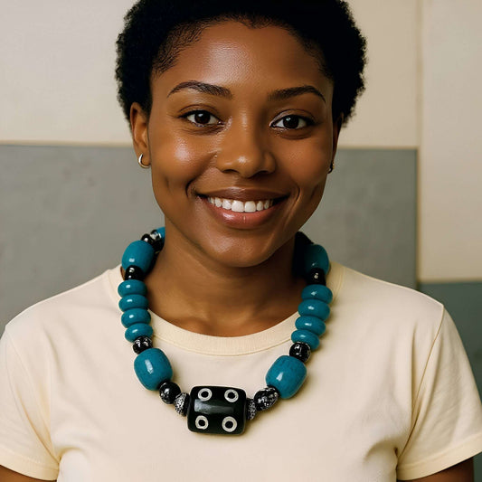 Solid Color Bone Jumbo Beaded African Inspired Necklace
