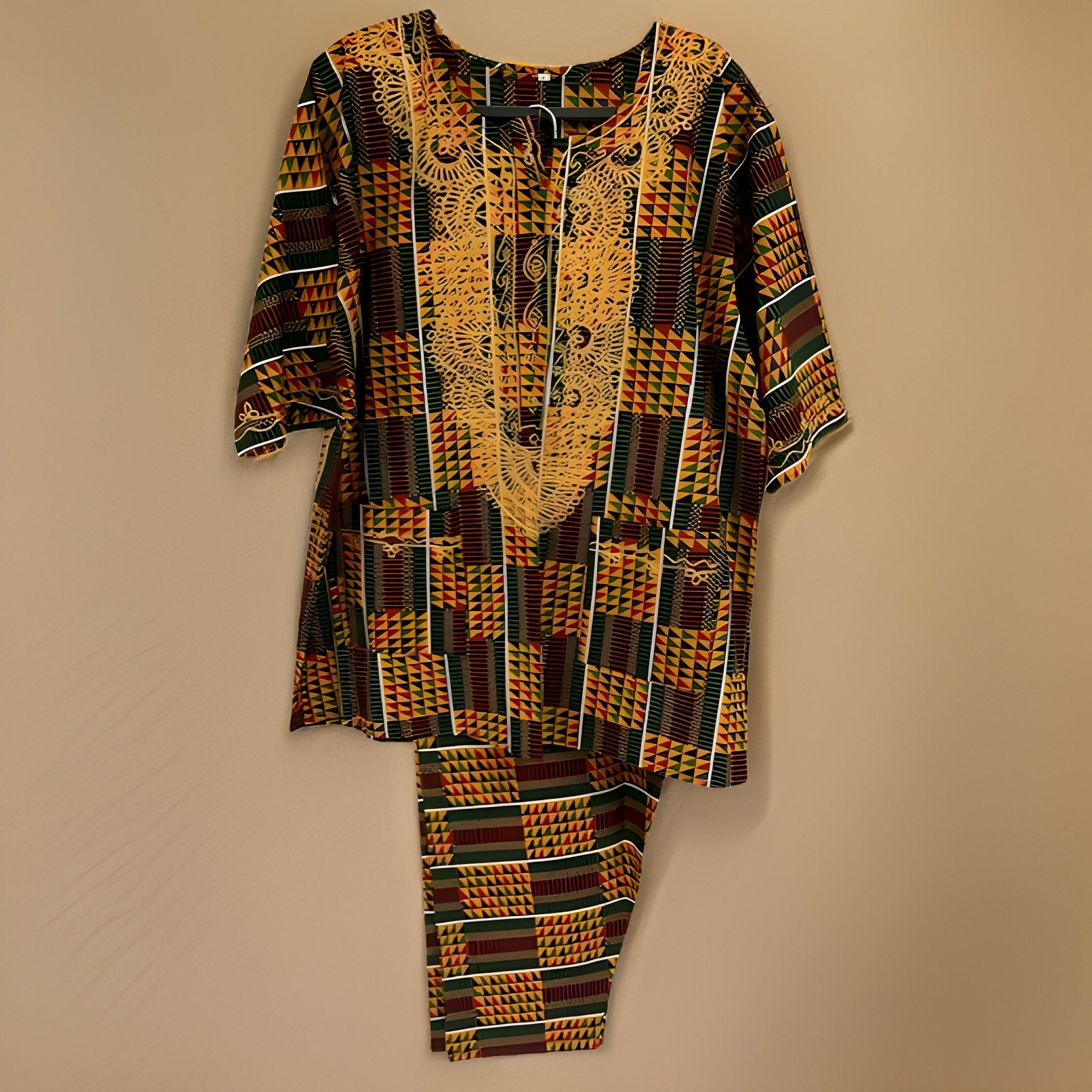Men's Green Kente Print Dashiki Pants Set (Medium) - Premium African Apparel from MAGOS - Just $65! Shop this and more African Apparel now 