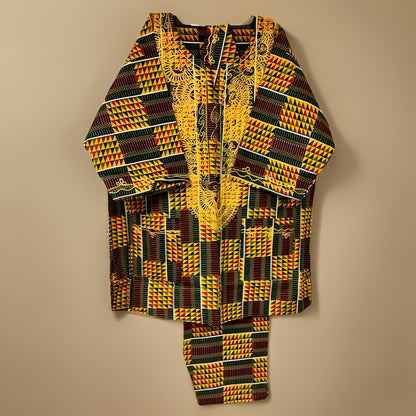 Men's Green Kente Print Dashiki Pants Set (Medium) - Premium African Apparel from MAGOS - Just $65! Shop this and more African Apparel now 