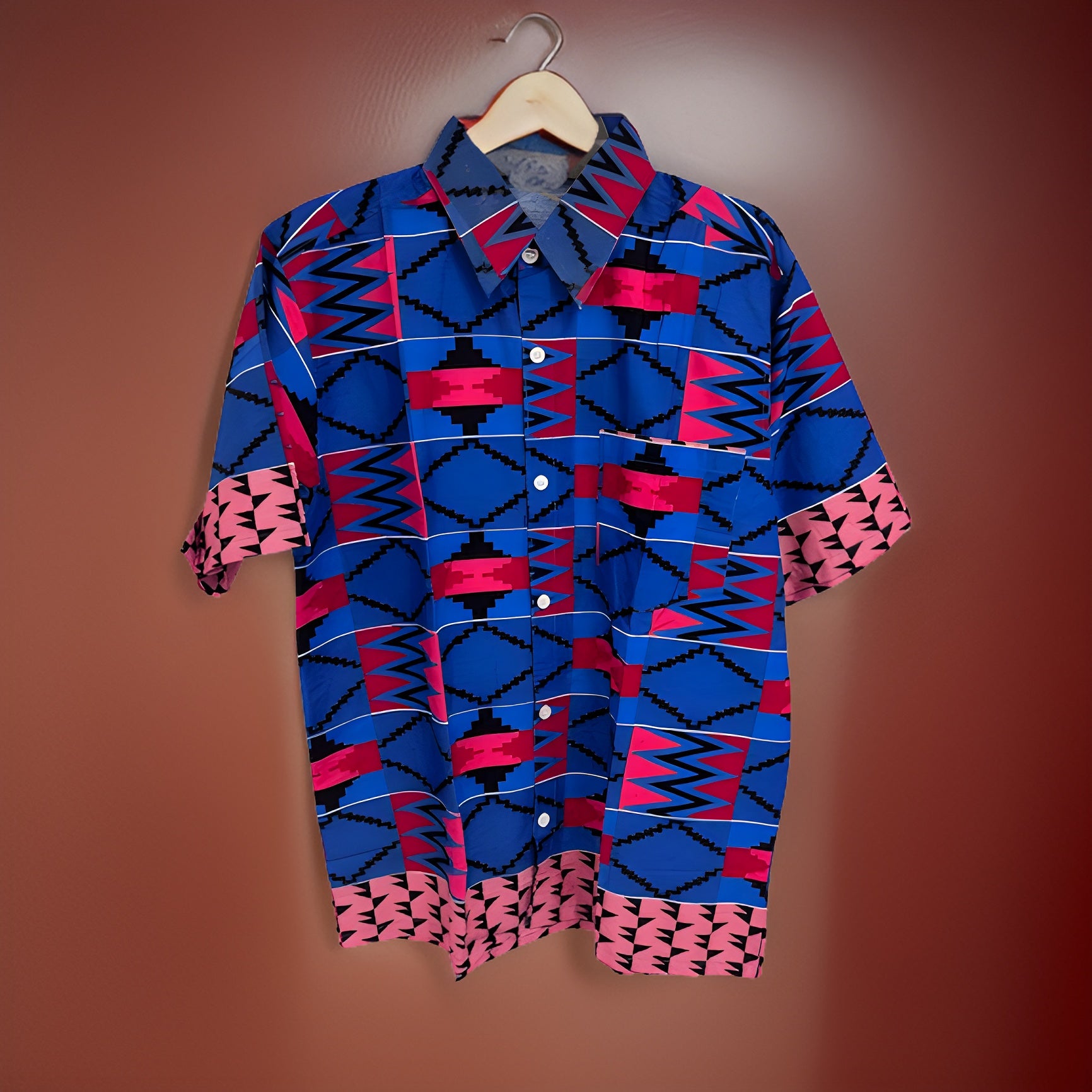 Men's Royal Blue/Red/Black African Print Kente Shirt - Premium African Apparel from MAGOS - Just $18! Shop this and more African Apparel now 