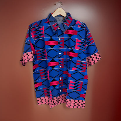 Men's Royal Blue/Red/Black African Print Kente Shirt - Premium African Apparel from MAGOS - Just $18! Shop this and more African Apparel now 