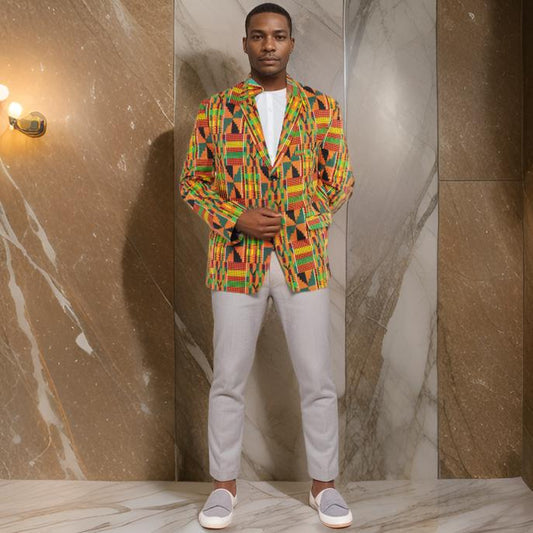 Men's African Kente Print Blazer Jacket - MAGOS