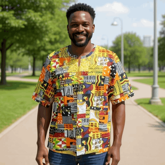 Men's African Patchwork Print Embroidered Dashiki Shirt