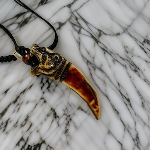 Men's Carving Brown Animal Tooth Pendant Necklace - MAGOS