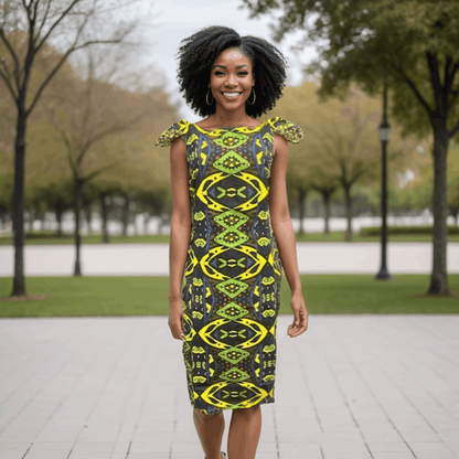 Sleeveless knee-length African print dress (Size 10)