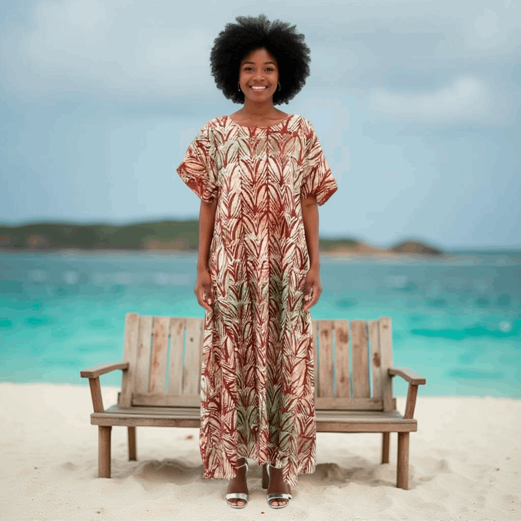 African Rust Red Multi-Color Print Maxi Dress (Size 18)