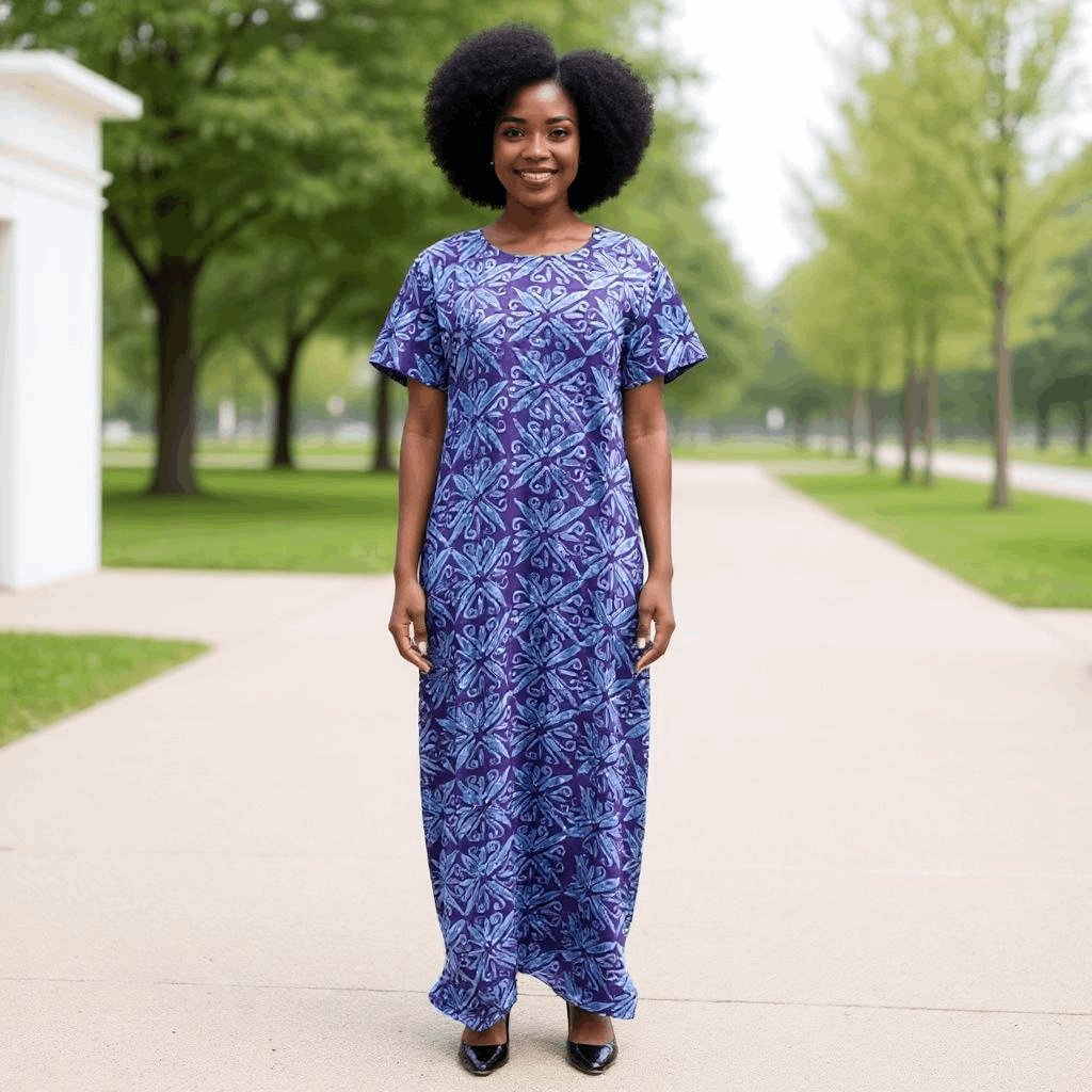 African Deep Indigo Multi-Color Print Maxi Dress (Size 20)