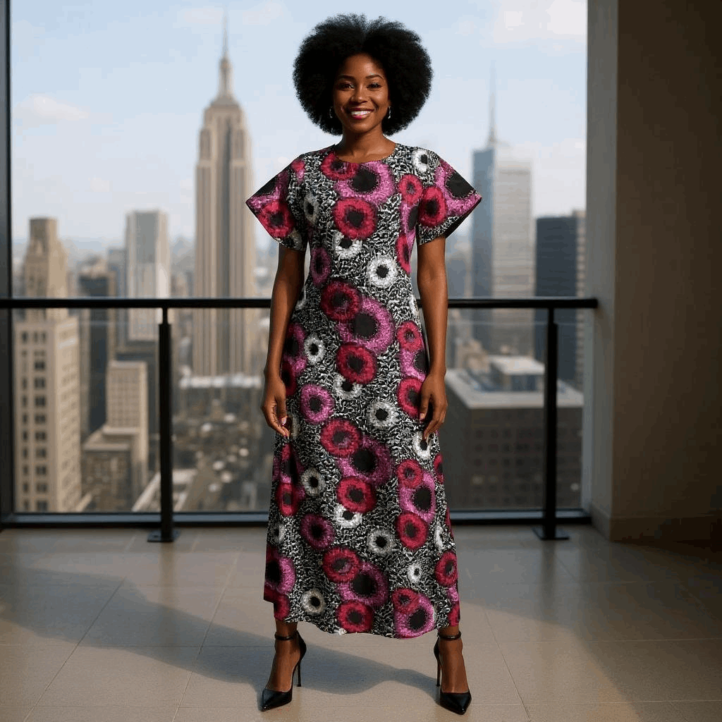 African Pink Multi-Color Print Maxi Dress (Size 10)