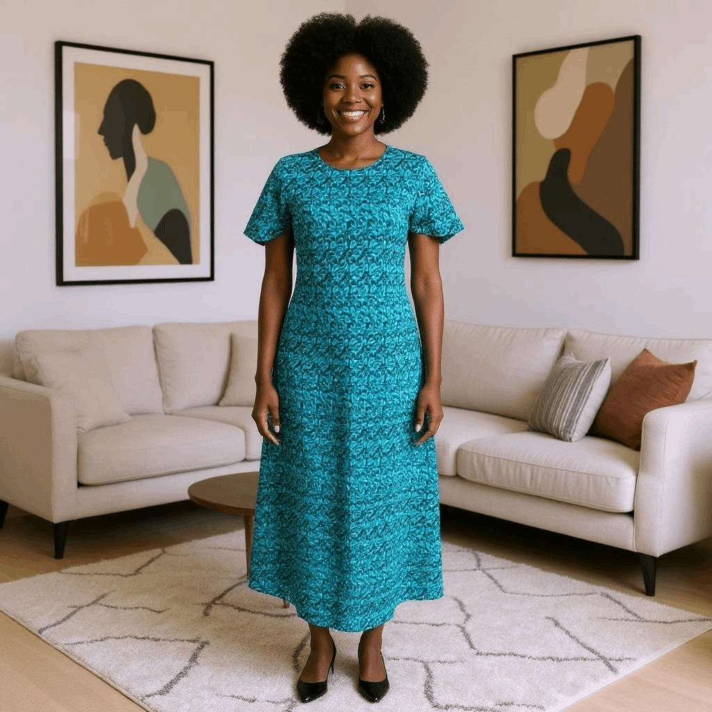 African Turquoise Multi-Color Print Maxi Dress (Size 8)