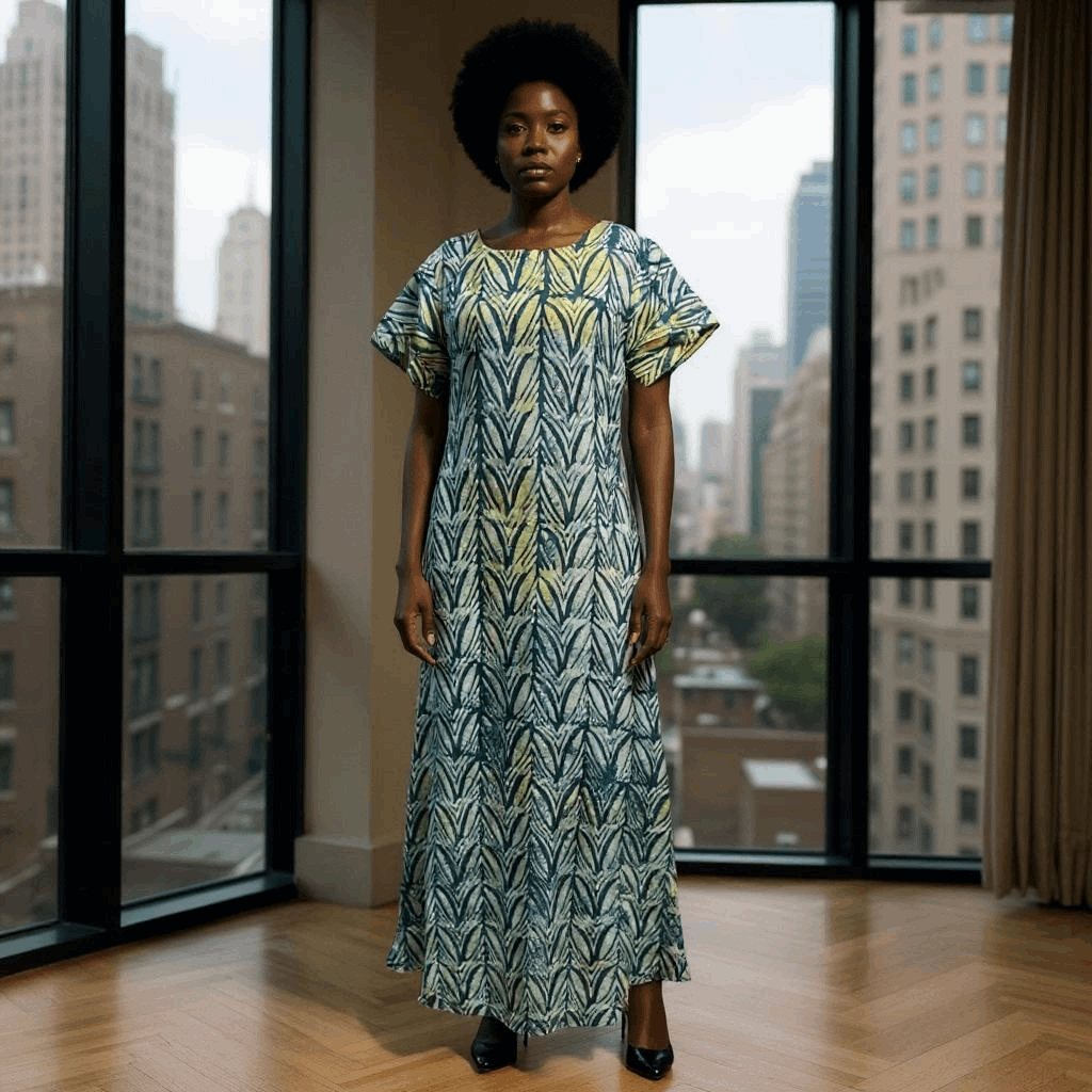 African Blue Multi-Color Print Maxi Dress (Size 8)