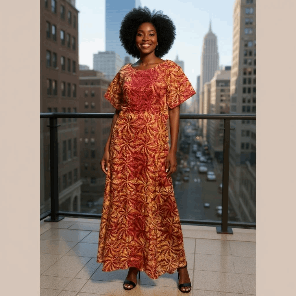 African Red Multi-Color Print Maxi Dress (Size 14)