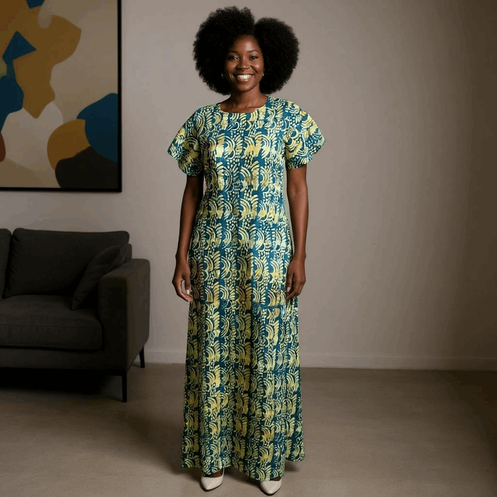 African Green Multi-Color Print Maxi Dress (Size 6)