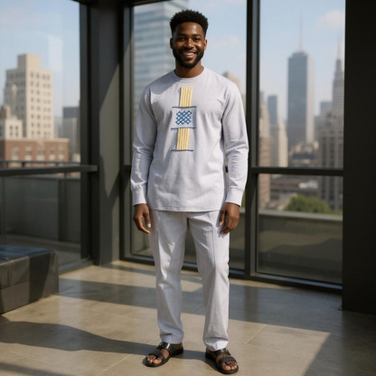 Men's Light Blue High Quality African 2pc Pants Set