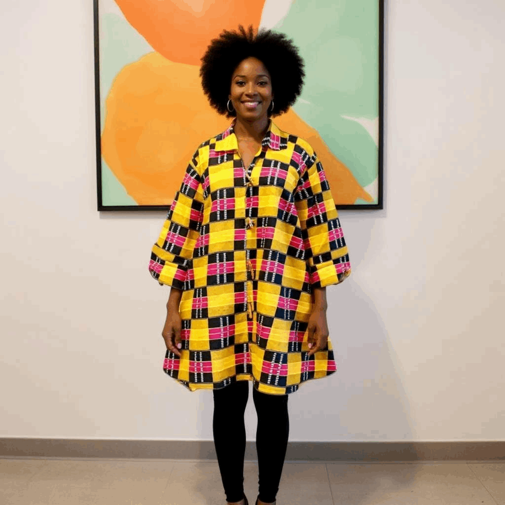 African Print Big Button Kente Print Dress